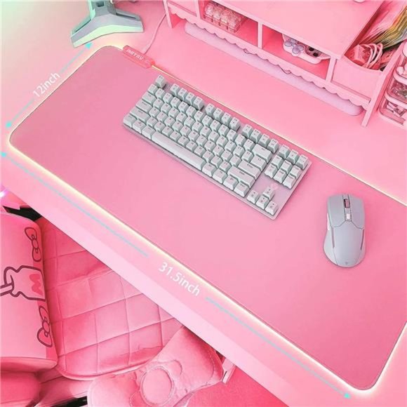 Pink RGB Gaming Mouse Pad 31.5x12 Inch PC XL Large Extended Glowing Led Light Up - Picture 5 of 6